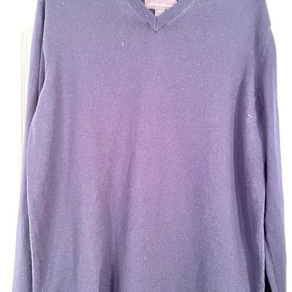 MENS NAVY SWEATER EDDIE BAUER COTTON MERINO SIZE TL - Picture 3 of 6